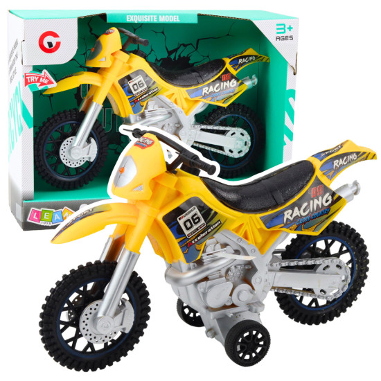Geltonas motokrosinis motociklas Žaisliniai motociklai