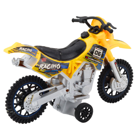 Geltonas motokrosinis motociklas Žaisliniai motociklai