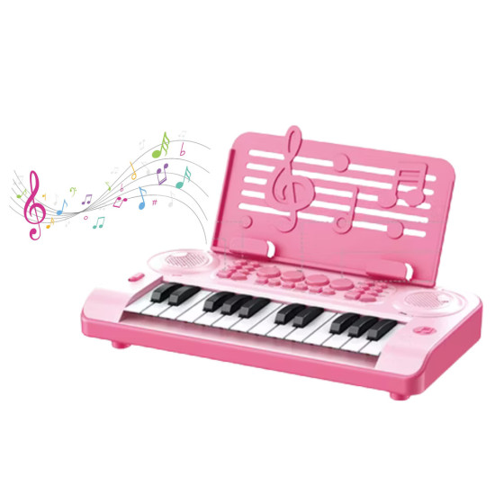 Edukacinis rožinis elektroninis pianinas su natų stovu 23407 - Žaislai Edukacinis rožinis elektroninis pianinas su natų stovu Muzikos instrumentai