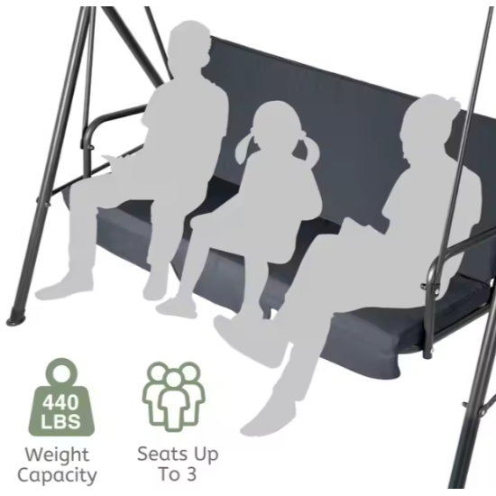 Three-person Garden Swing Rocking Cushions Mattress Gray