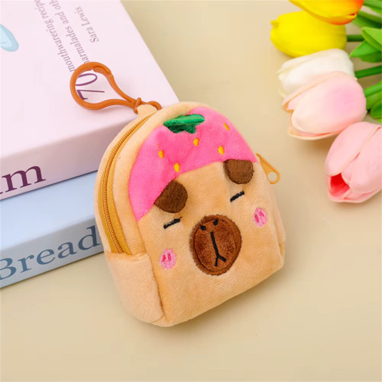 Plush Wallet with Keychain Capybara Strawberry Pink 9.5 x 8 cm Kanceliarinės prekės