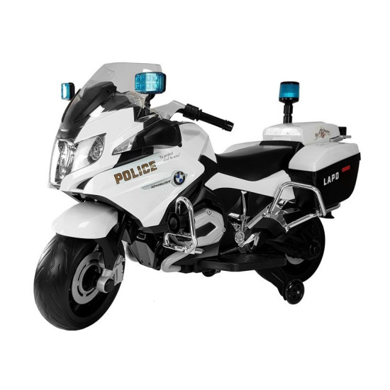 Baltas BMW policijos motociklas