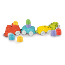 Clemmy spalvingi sensoriniai traukinukai suvagonais ir minkštais blokais Clementoni 17961