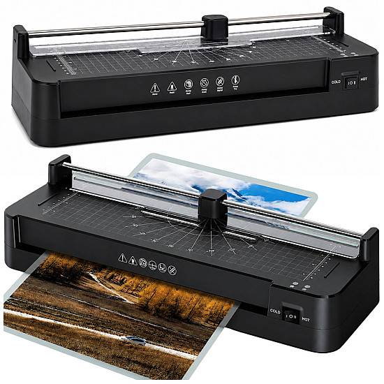 3-in-1 laminatorius su užsandarinimo funkcija ir popieriaus pjaustykle