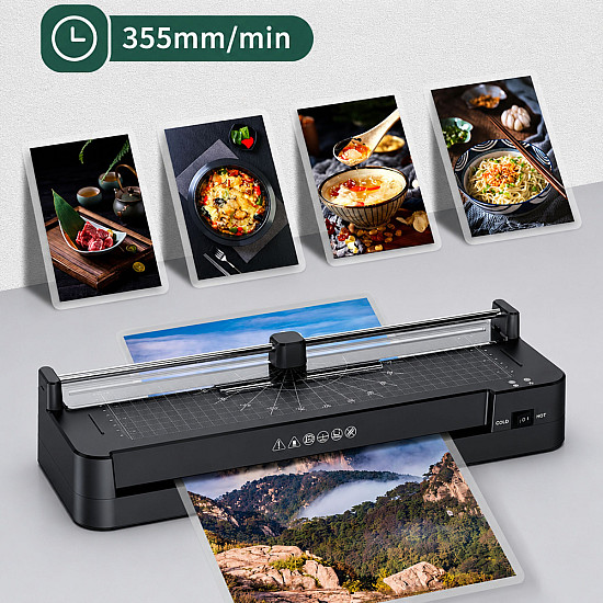 3-in-1 laminatorius su užsandarinimo funkcija ir popieriaus pjaustykle