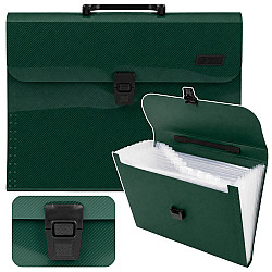 Green A4 document holder with 13 compartments