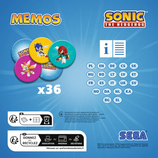 Vaikų atminties žaidimas Memos Sonic The Hedgehog Trefl 02897 Stalo ir sporto žaidimai