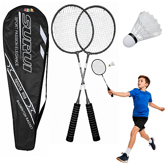 Juodos spalvos badmintono rinkinys su raketėmis