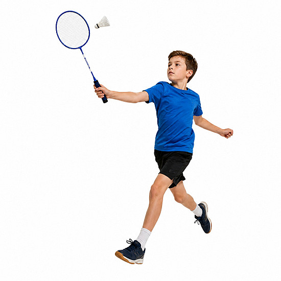 Sininen badmintonsetti, jossa on mailat