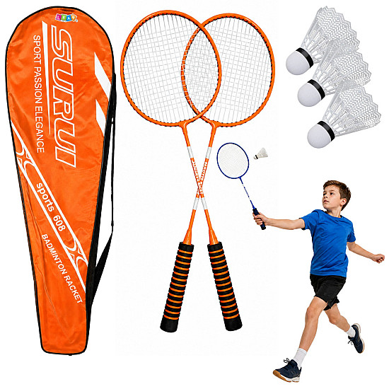 Oranžinės spalvos badmintono rinkinys su raketėmis