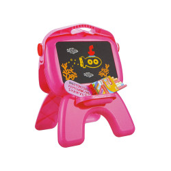 Rožinė dvipusė kreidinė lenta su pieštukais, projektoriumi