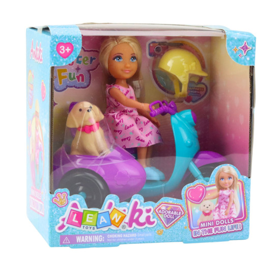 Lėlė ant triračio motorolerio su šuniuku Lėlės ir žaidimų rinkiniai