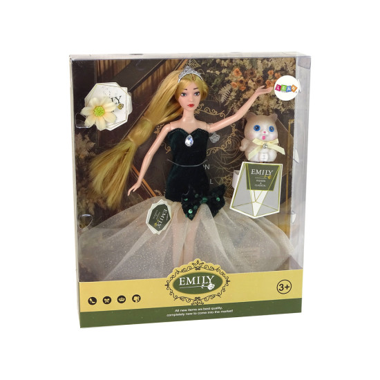 Ilgaplaukė lėlė Emilija su katinu ir gėlėmis Lėlės ir žaidimų rinkiniai