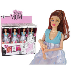 Nėščia lėlė su kūdikiu, mėlyna suknelė