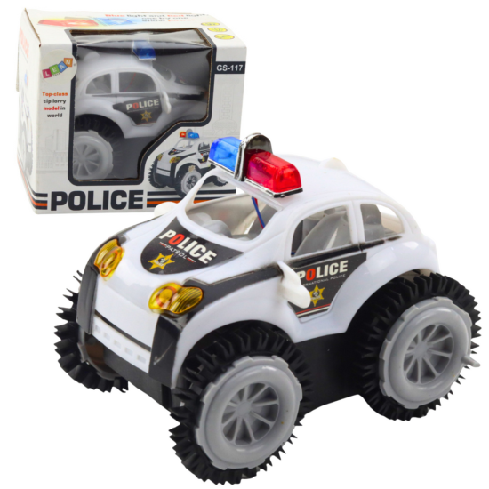 Police Car Rollover Obstacle Sensor 360° Lights Sounds White Žaisliniai automobiliai