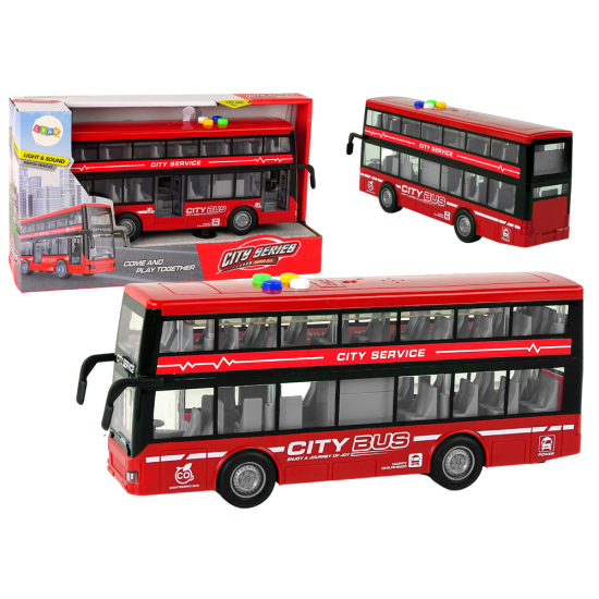 Battery Operated Double Decker Bus Lights Sounds Friction Drive Red Žaisliniai automobiliai