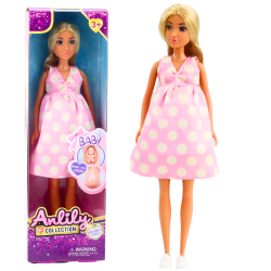 Vaikiška nėščia lėlė Anlily rožine suknele Vaikiška nėščia lėlė Anlily rožine suknele