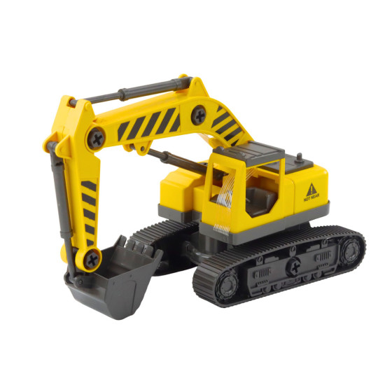 Išardomas sunkvežimis su vikšriniu ekskavatoriumi