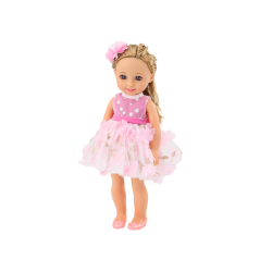 Lėlė su rožine suknele ir plaukų segtuku, 38 cm Lėlė su rožine suknele ir plaukų segtuku, 38 cm