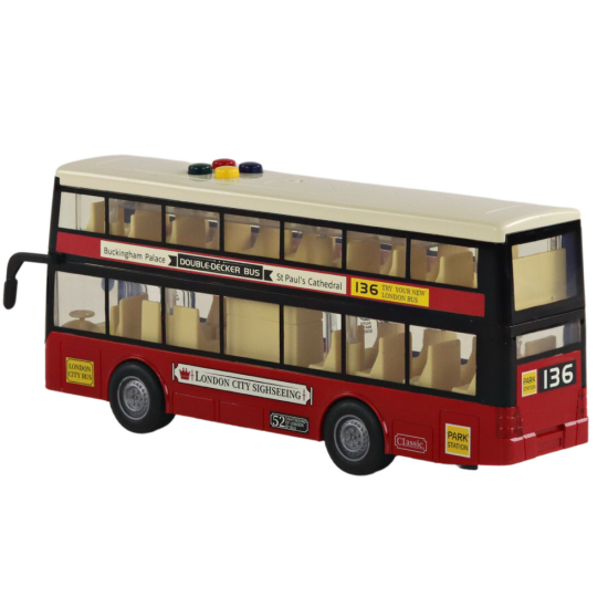 Double Decker City Bus Lights Sounds Red 1:16 Žaisliniai automobiliai