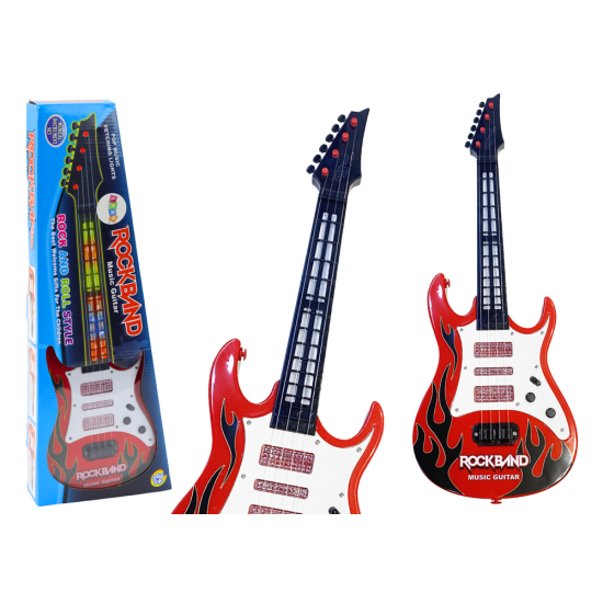 Elektrinė raudona gitara vaikams su šviesos ir melodijos efektu Muzikos instrumentai