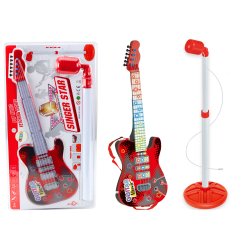 Raudonos elektrinės gitaros komplektas su mikrofonu Raudonos elektrinės gitaros komplektas su mikrofonu