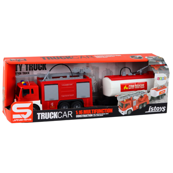 Fire Department With Trailer Fire Truck 1:16 Sounds of Light Žaisliniai automobiliai