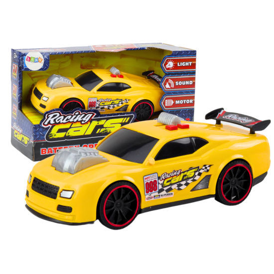 Race Car Lights Sounds Opening Engine Yellow Žaisliniai automobiliai