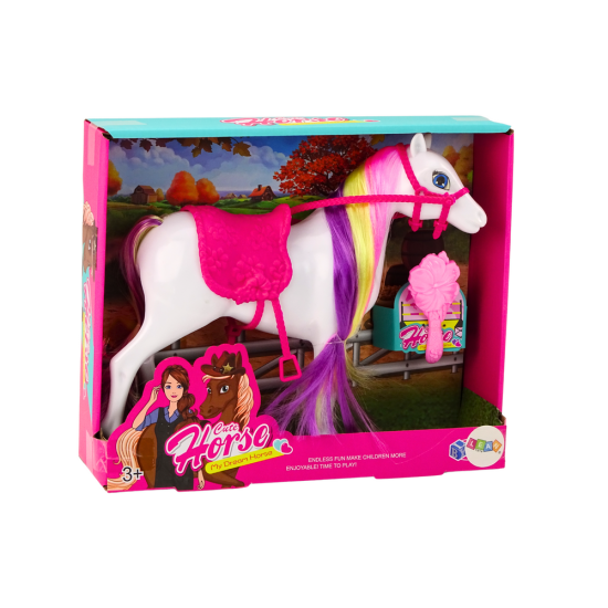 Balto arklio figūrėlė su rožiniu balnu Lėlės ir žaidimų rinkiniai