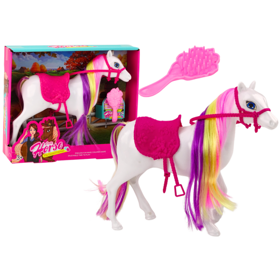 Balto arklio figūrėlė su rožiniu balnu Lėlės ir žaidimų rinkiniai