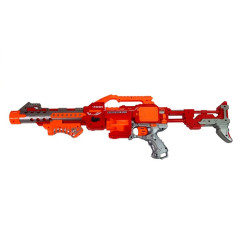 Raudonas šautuvas su taikiniu ir šoviniais