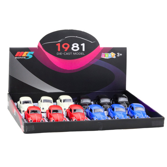 Classic Car Beetle Metal Friction Drive 1:36 Mix Žaisliniai automobiliai