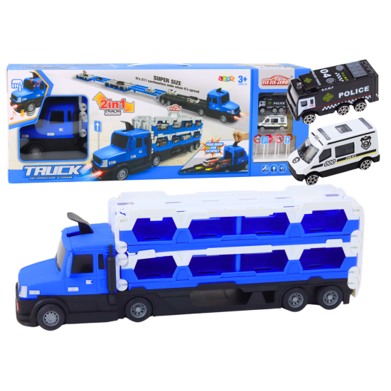Lora Tow Truck Race Track 2in1 Lights Sounds Signs Cars Blue Žaisliniai automobiliai