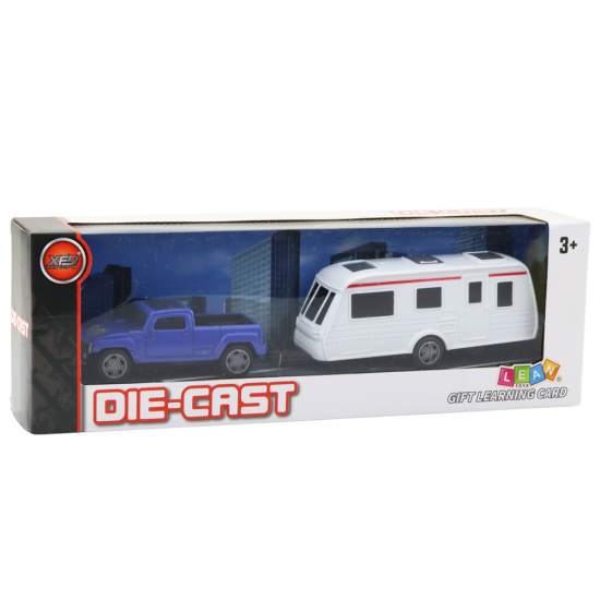 Set of Metal Car with Camper Trailer Blue Žaisliniai automobiliai