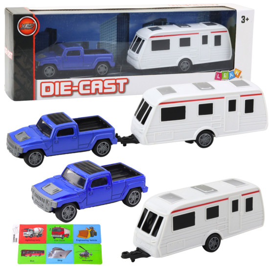 Set of Metal Car with Camper Trailer Blue Žaisliniai automobiliai