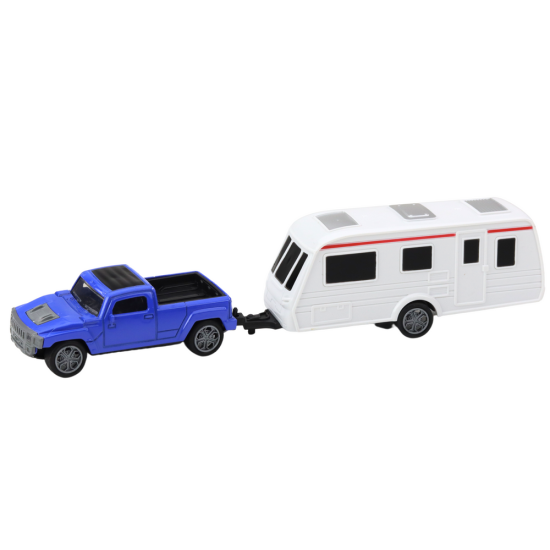 Set of Metal Car with Camper Trailer Blue Žaisliniai automobiliai