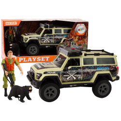 Rusvas medžioklės automobilis su medžiotojo figurėle