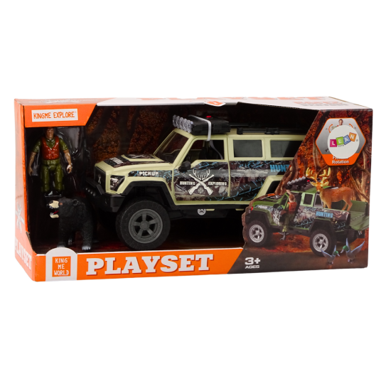 Off-Road Hunting Car Hunter Bear Lights Sounds Beige Žaisliniai automobiliai