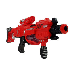 Raudonas šviečiantis tamsoje šautuvas su šoviniais