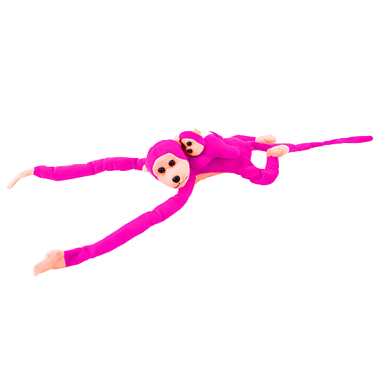 Plush Monkey with Baby Mascot, Dark Pink, with Sound 70 cm Plīša rotaļlietas