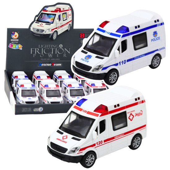 Police Car Ambulance Opening Doors Drive Lights Sounds Mix Žaisliniai automobiliai