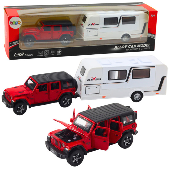 Set of Car Off-road Camper Metal Drive Lights Sounds Red 1:32 Žaisliniai automobiliai