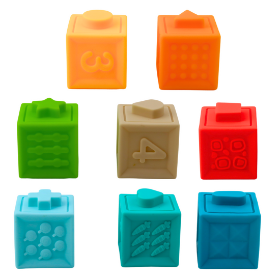 Guminės sensorinės lavinamosios kaladėlės mažyliams, 8 vnt. Lavinamieji