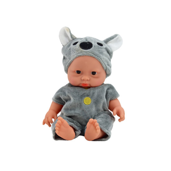 Maža lėlė kūdikis su pilkias drabužias ir koalos kepure Lėlės ir žaidimų rinkiniai