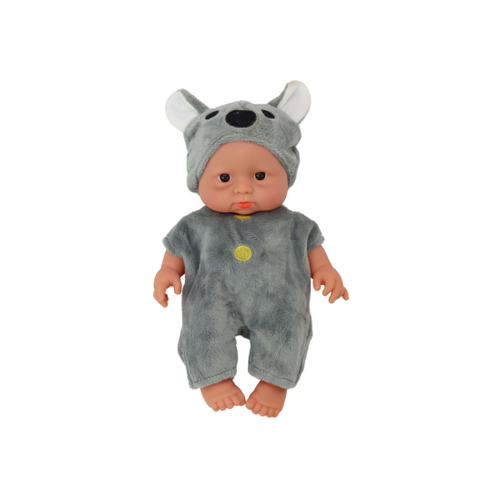 Maža lėlė kūdikis su pilkias drabužias ir koalos kepure Lėlės ir žaidimų rinkiniai