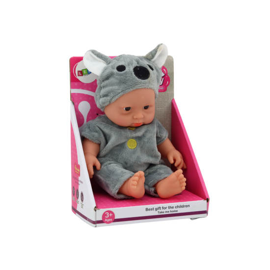 Maža lėlė kūdikis su pilkias drabužias ir koalos kepure Lėlės ir žaidimų rinkiniai