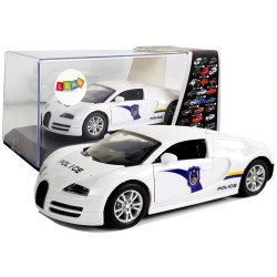 Baltas sportinis policijos automobilis