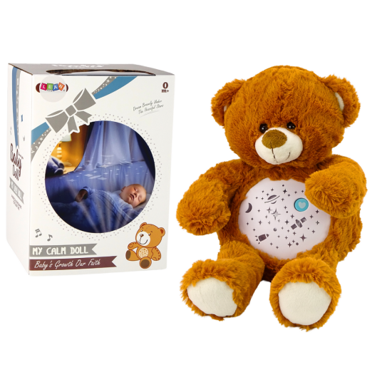 Teddy Bear Sleeping Lights Sounds Night and Day Mode Brown Pliušiniai žaislai