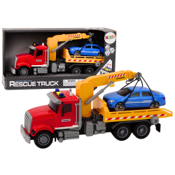 Raudonas vilkikas su kranu