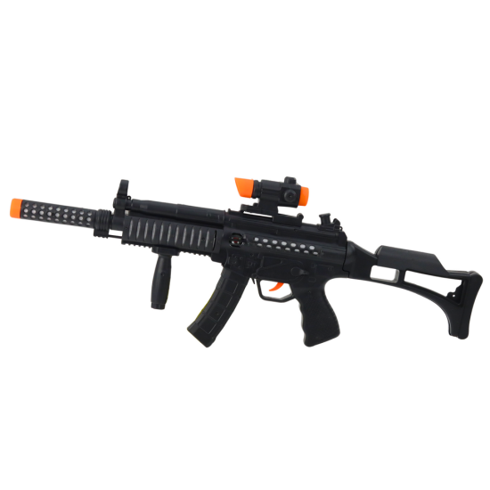 Juodas žaislinis kulkosvaidis su šviesos ir garso efektu Šautuvai